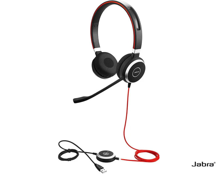 Jabra Evolve 2 40 SE headset with over-ear design, microphone, and padded ear cushions for comfortable professional audio.