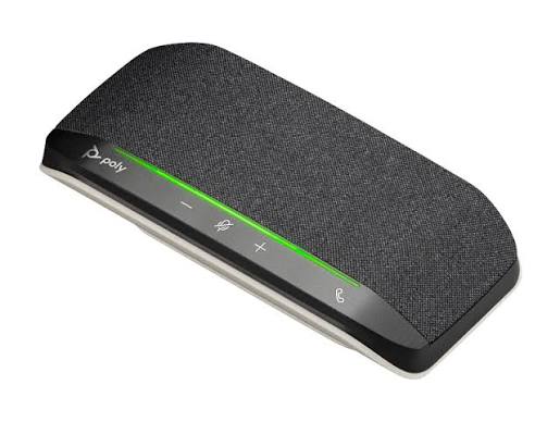 Prime Tech Store Poly Sync 10+ wireless conference speakerphone with buttons and display, designed for clear professional calls.