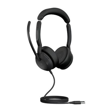 Wireless Jabra Evolve 7 50 headphones with cushioned ear cups and adjustable headband for comfortable all-day use.