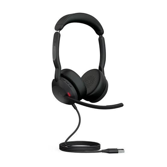 Jabra Evolve 2 50 wireless earbuds with sleek design and in-ear fit, designed for clear audio and comfortable wear.